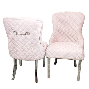 Kate Dining Chair - Velvet Upholstery, Quilted Back, Chrome Clasp & Curved Legs - Multiple Colours - UK Luxury Furniture